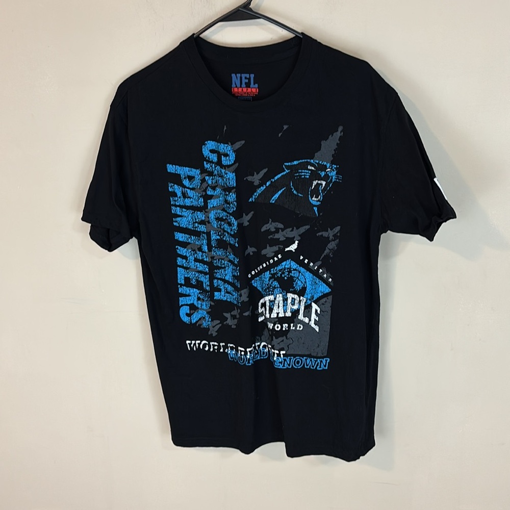 NFL Staple Carolina Panthers Black Cotton T-shirt Tee Size Large